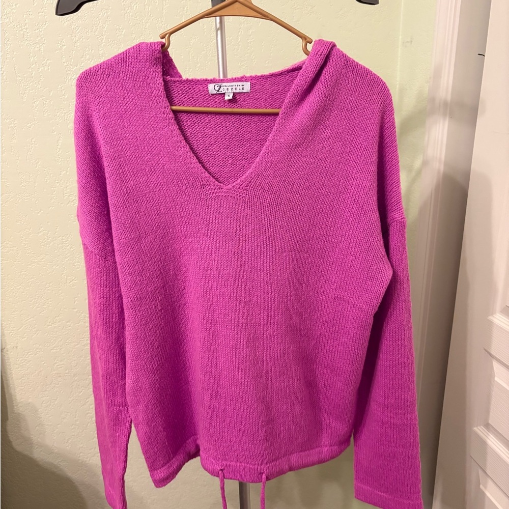 Zele Pink V-Neck Sweater Lightweight Knit